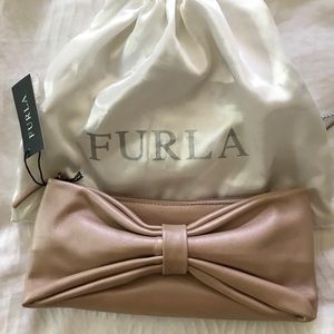 NWT Furla leather bow clutch purse blush